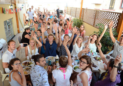 Students and teachers dining together.