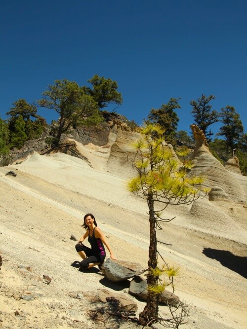 Groupe de stagiaires marchant dans le paysage lunaire de Tenerife.