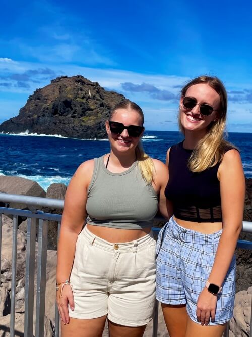 Two interns walking through the historic streets of Garachico in Tenerife.